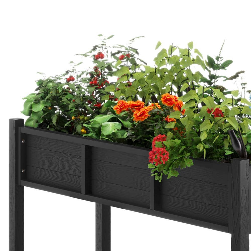 LUE BONA 48in.x18in.x30in.Raised Planter Boxes， Elevated Plastic Garden Bed Stand for Backyard， Patio， Balcony-Black DPTHD230022-7