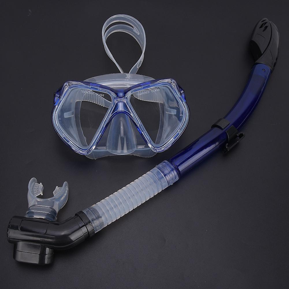 Professional Large Frame Diving Mask Swim Goggles Snorkeling Anti-fog Swimming Glasses Full Dry Breathing Tubeblue Free Size