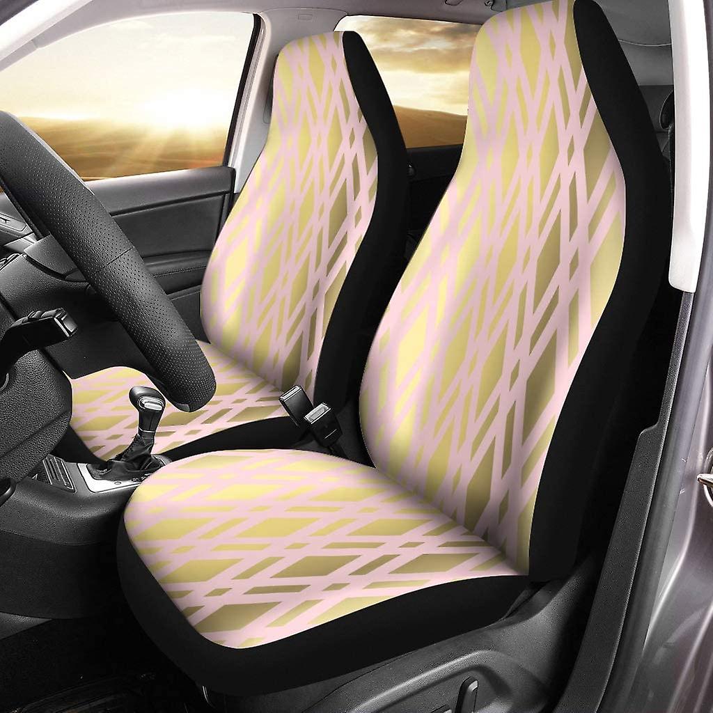 Set Of 2 Car Seat Covers Golden Rhombus Pink Universal Auto Front Seats Protector Fits For Car，suv Sedan，truck