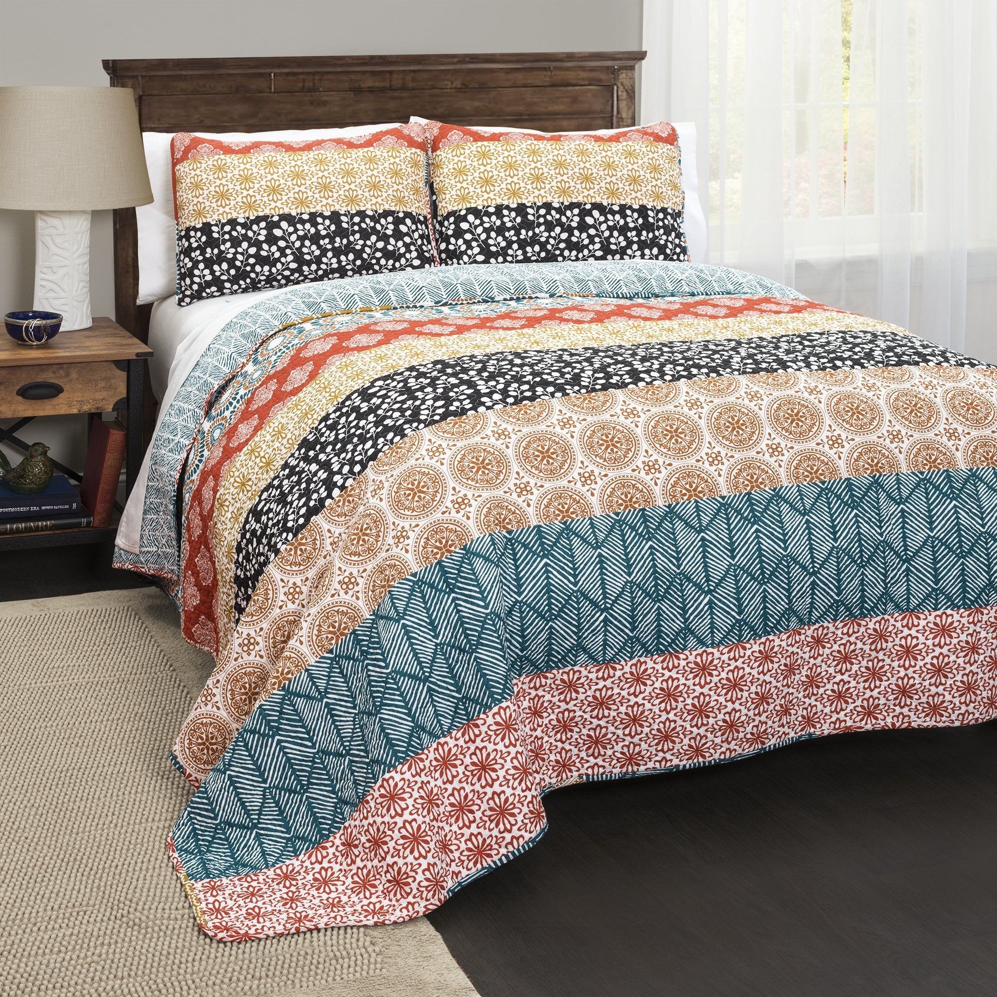 Bedding Bundle: Bohemian Stripe Quilt Set + Ava Diamond Quilt - King