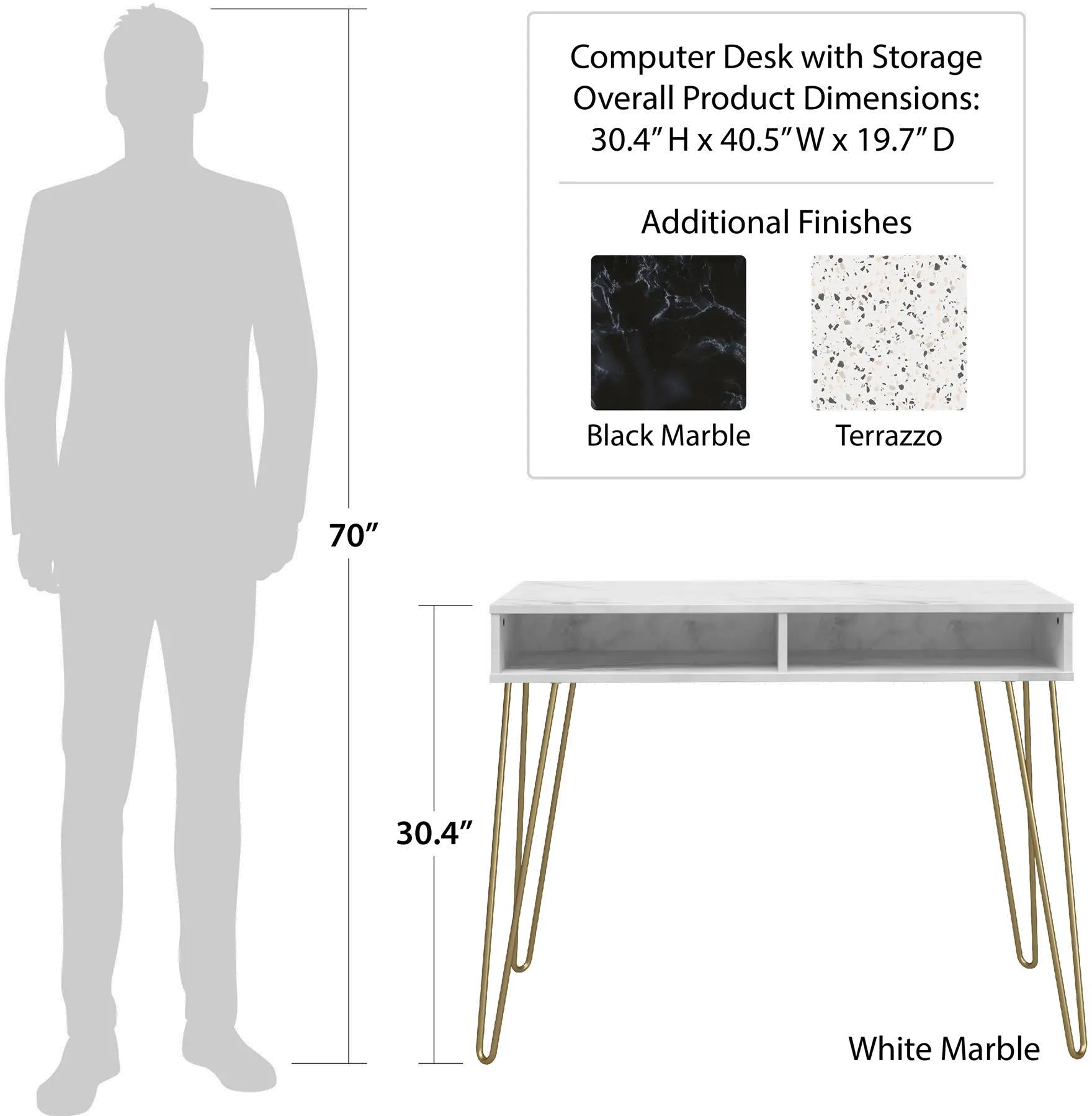 Athena White Terrazzo Computer Desk