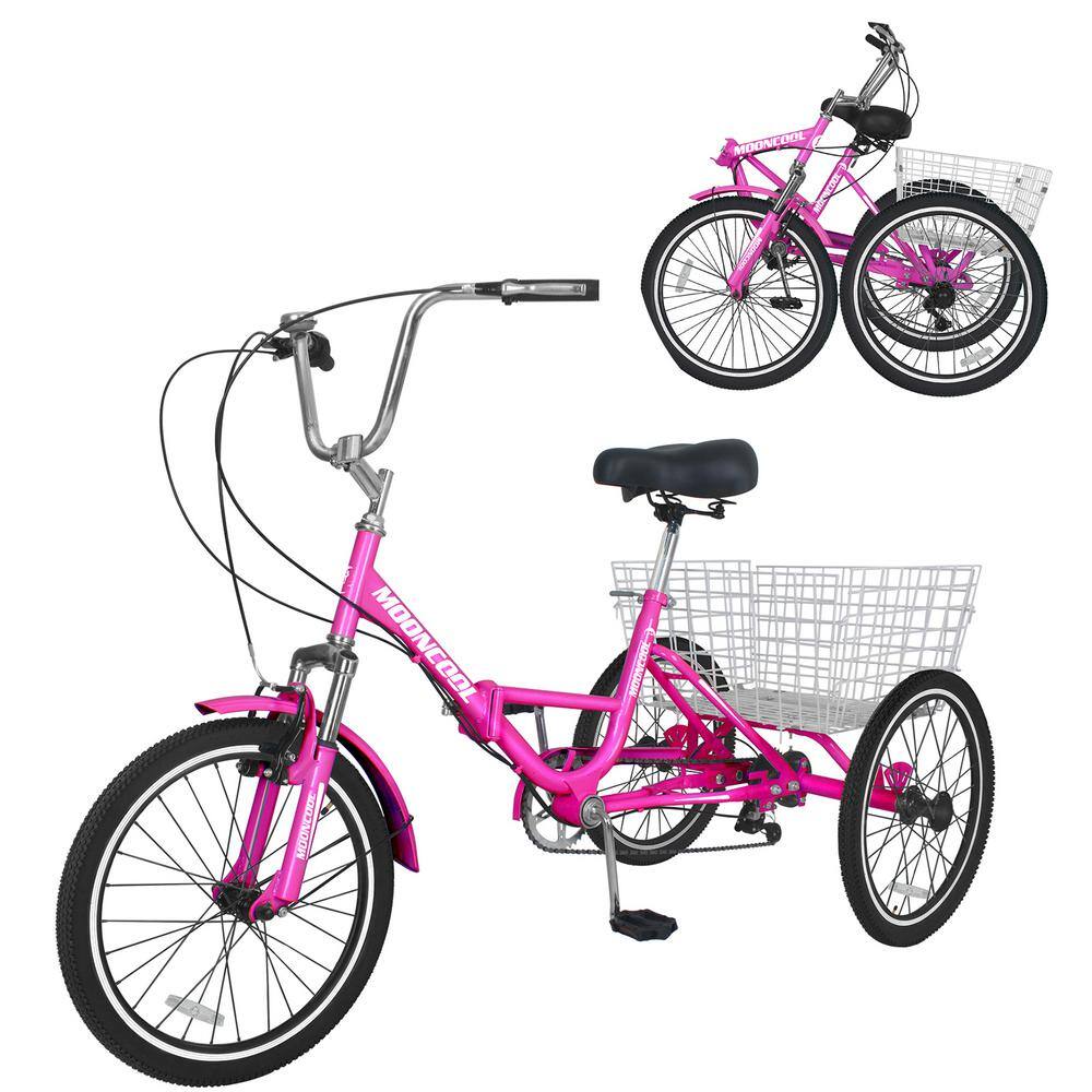 MOONCOOL Folded Adults Tricycle Trike Cruiser 3 Wheeled Bicycle with Large Basket Men Women Cruiser Bicycles M-P20ZD-MH