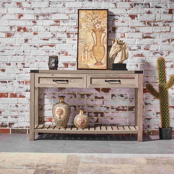 47 Inch Wide Walnut Console Table w/ Drawers and Shelf for Entrance