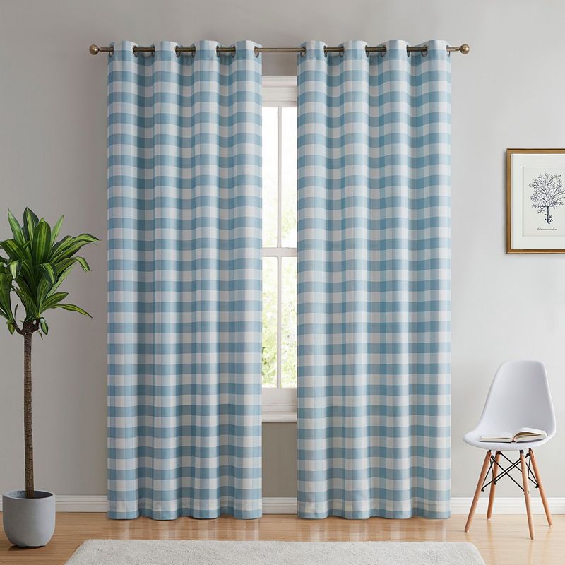 THD Cedar Buffalo Check Textured Light Filtering Grommet Lightweight Window Curtains Drapery for Bedroom， Dining Room and Living Room， Set of 2