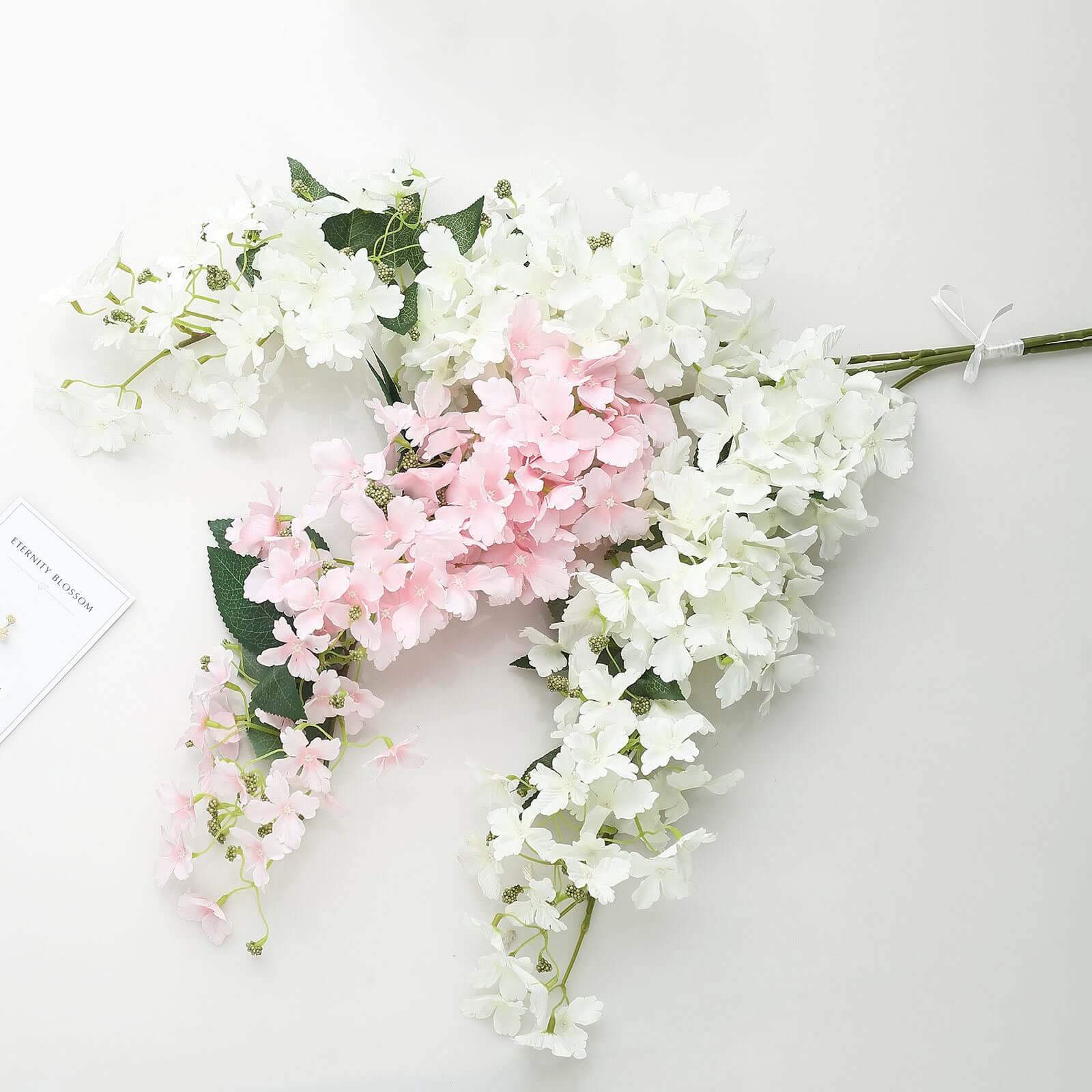 4 Stems White Artificial Silk Hydrangea Flower Branches 41