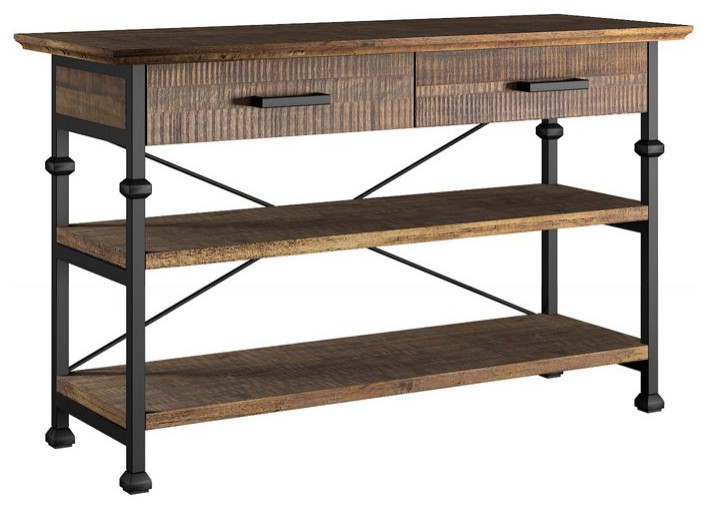 Rustic Console Table  Metal Frame With Poplar Wood Top  amp2 Ample Drawers  Brown   Industrial   Console Tables   by Decor Love  Houzz