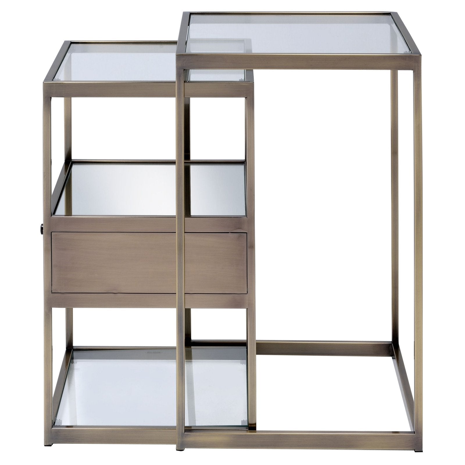 Stylish Nesting Tables Set, Clear Glass and  Brass, 2 Piece Pack- Saltoro Sherpi