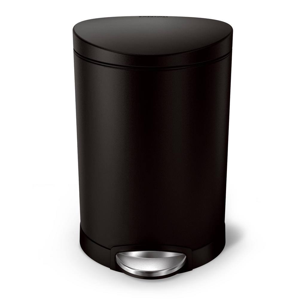 simplehuman 6 l (1.6 Gal.) Fingerprint-Proof Matte Black Steel Semi-Round Step-On Trash Can CW2097