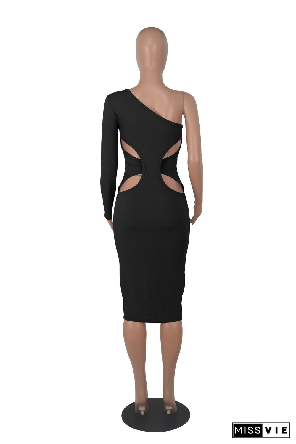 Single Shoulder Long Sleeve Cut Out Bodycon Dress