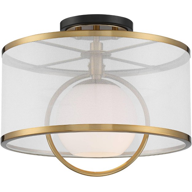 Wide Warm Brass Black Orb Organza Drum Shade For Bedroom Kitchen