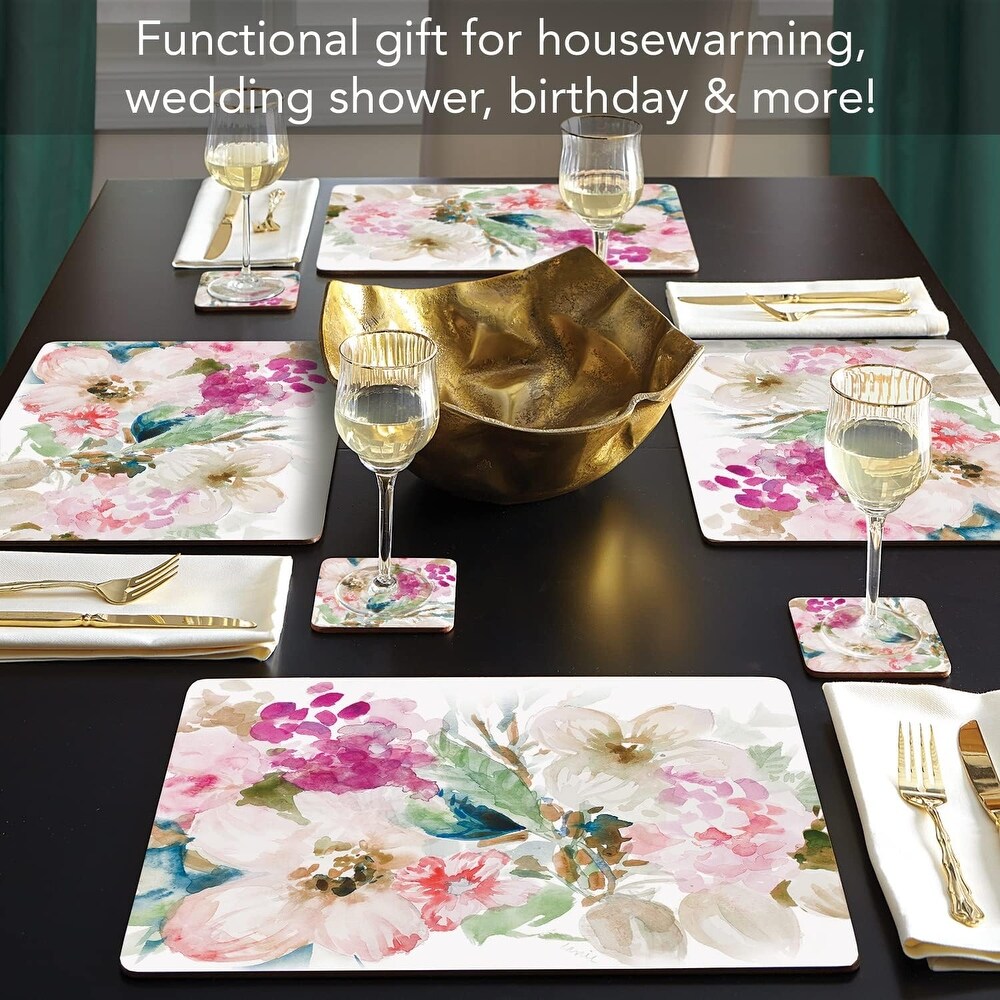 Fragrant Spring Premium Decorative Hardboard Cork Back Placemats 4 Pack Manufactured in The USA Elegant Heat Tolerant