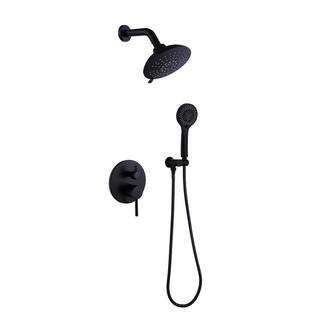 Maincraft 2-Spray Patterns 1.8 GPM 6 in. Wall Mount Dual Shower Heads with Handheld in Matte Black HKSS07