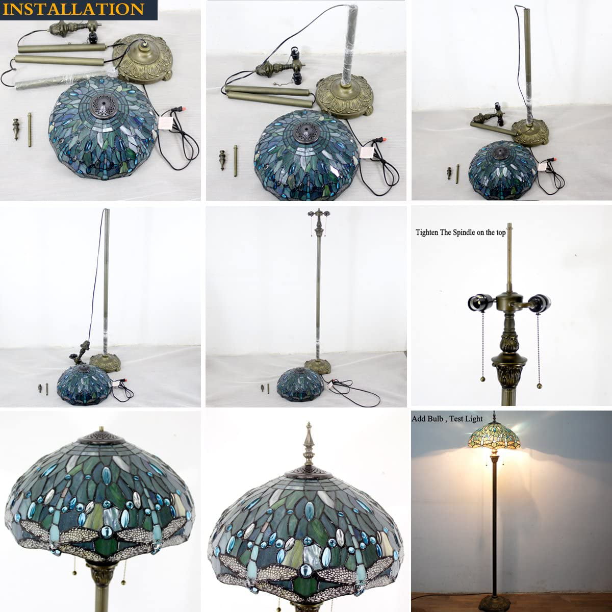 BBNBDMZ  Floor Lamp Blue Purple Baroque Stained Glass Standing Reading Light 16X16X64 Inches Antique Pole Corner Lamp Decor Bedroom Living Room  Office S003C Series