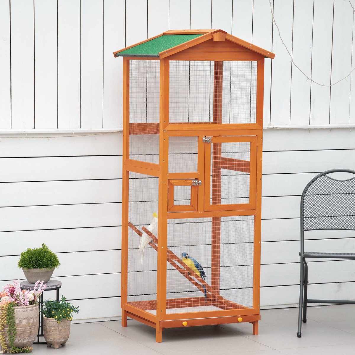 PawHut 65-in Wooden Outdoor Finches Aviary w/Pull Out Tray Bird Cage