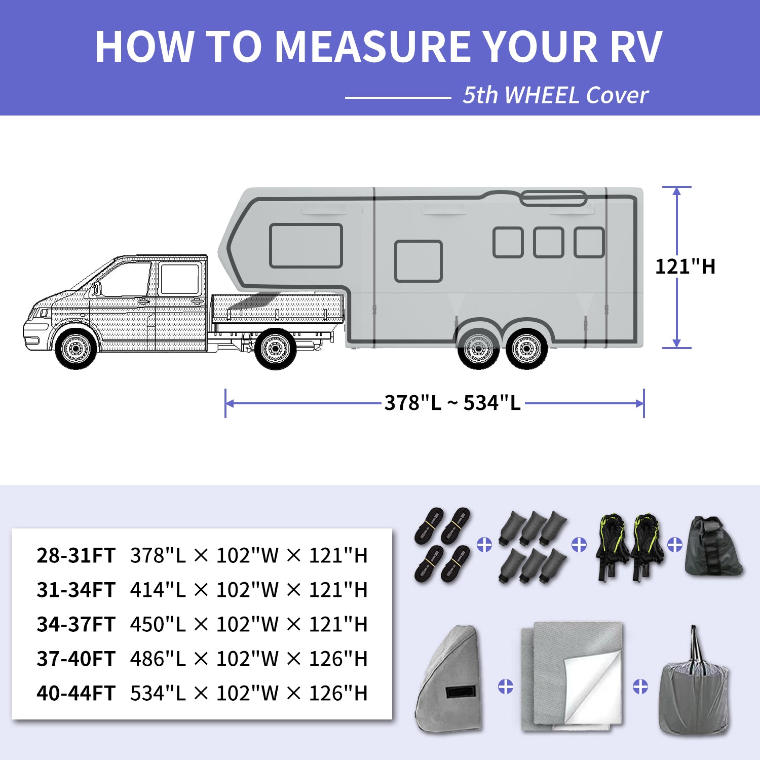 Umbrauto 2022 Upgraded 6 Layers Top 5th Wheel RV Cover Polypro Anti-UV Waterproof Breathable Camper Covers Fits 37' - 40' Travel Trailer Motorhome