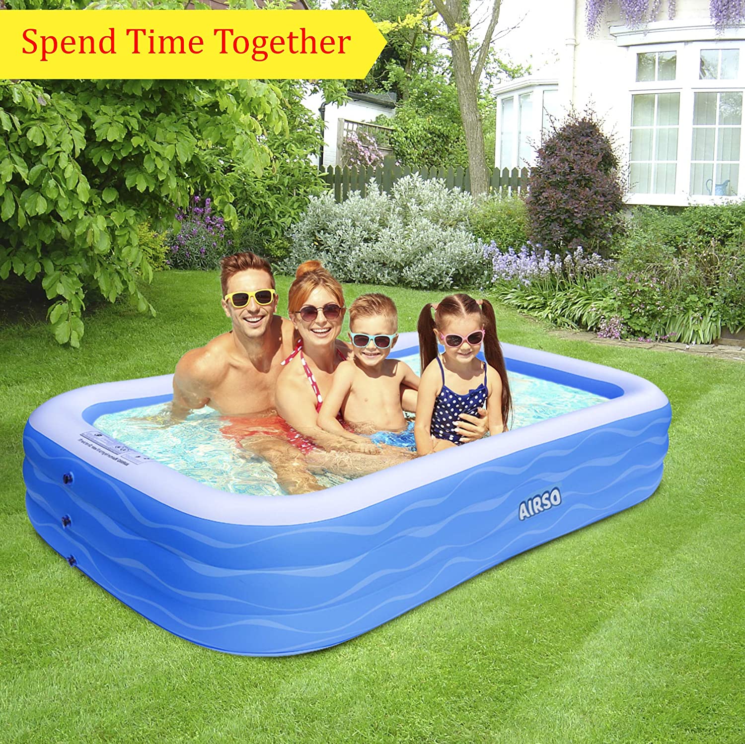 Airso Inflatable Swimming Pool Family Full-Sized Inflatable Pools 118 x 72 x 22 Thickened Family Lounge Pool for Toddlers， Kids and Adults Oversized Kiddie Pool Outdoor Blow Up Pool for Backyard， Garden