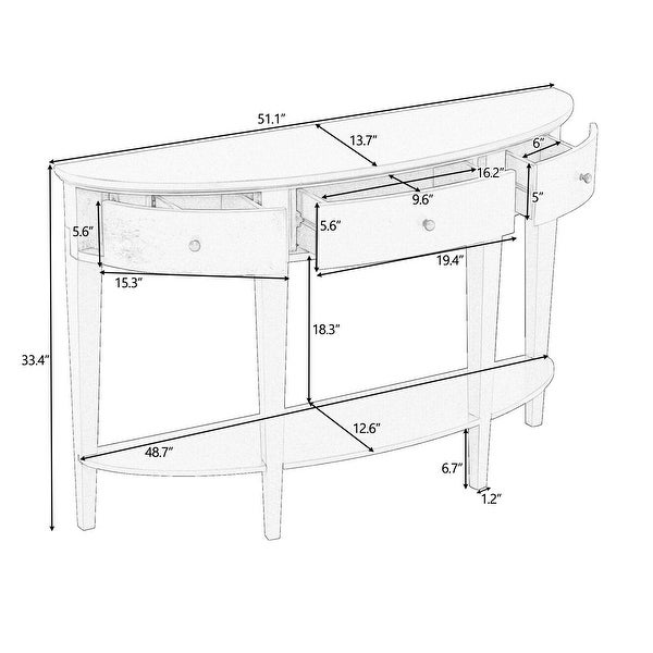 Modern Curved Console Table Sofa Table with 3 drawers