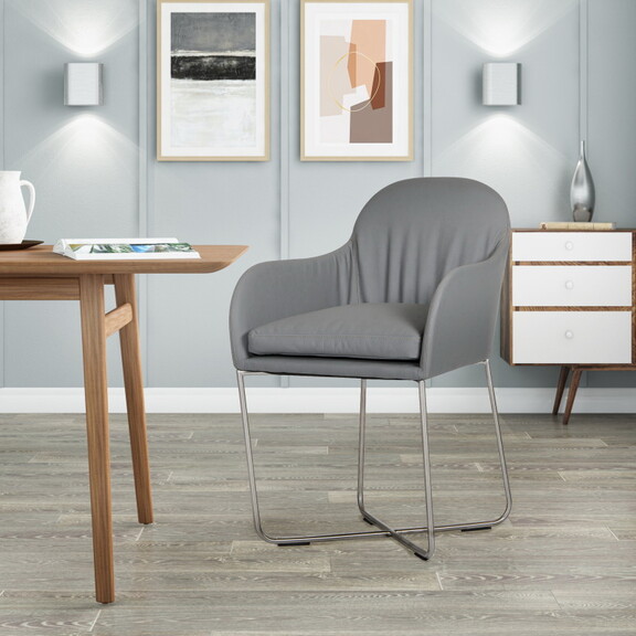 Modrest Sweeny Modern Grey Leatherette Arm Dining ...