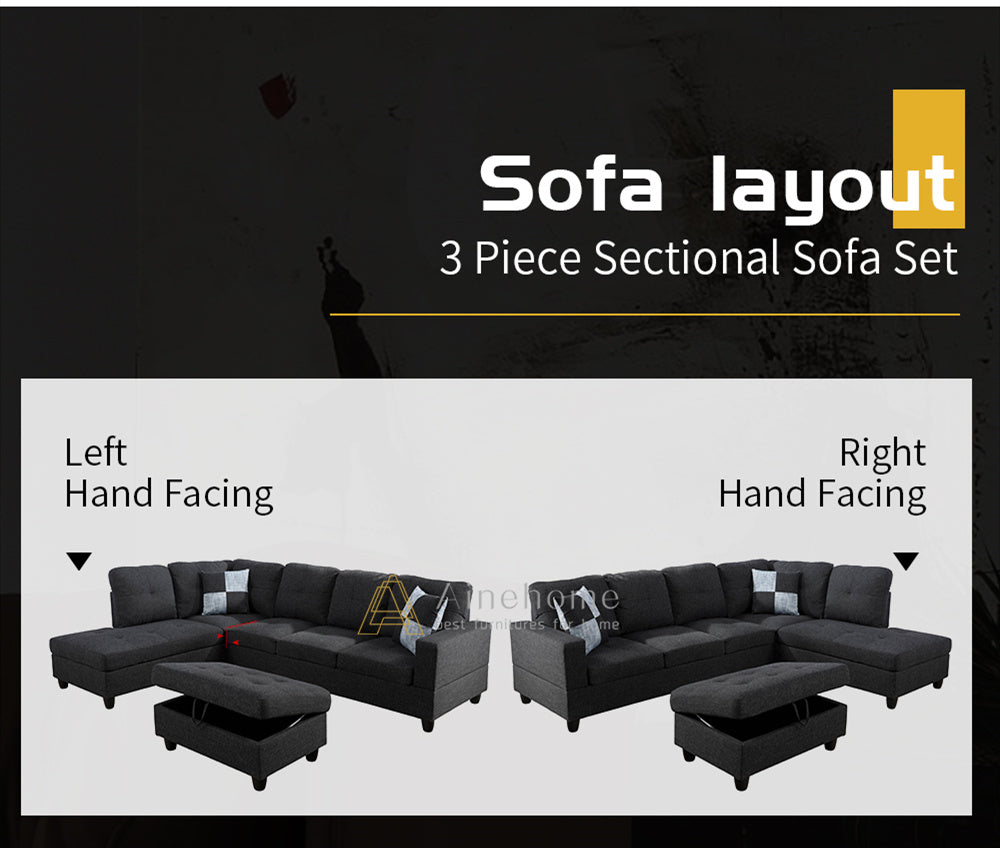 Ainehome Sectional Sofa Sectional Couch with Chaise Ottoman Sectional Sleeper Sofa Left Hand Facing