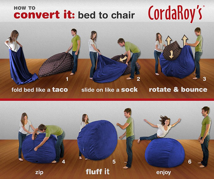 CordaRoy's Convertible Corduroy Full Size Bean Bag Chair, Navy