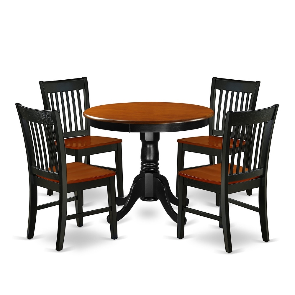 East West Furniture Kitchen Table Set Contains a Round Dining Table and Solid Wood Seat Chairs  Black   Cherry(Pieces Options)