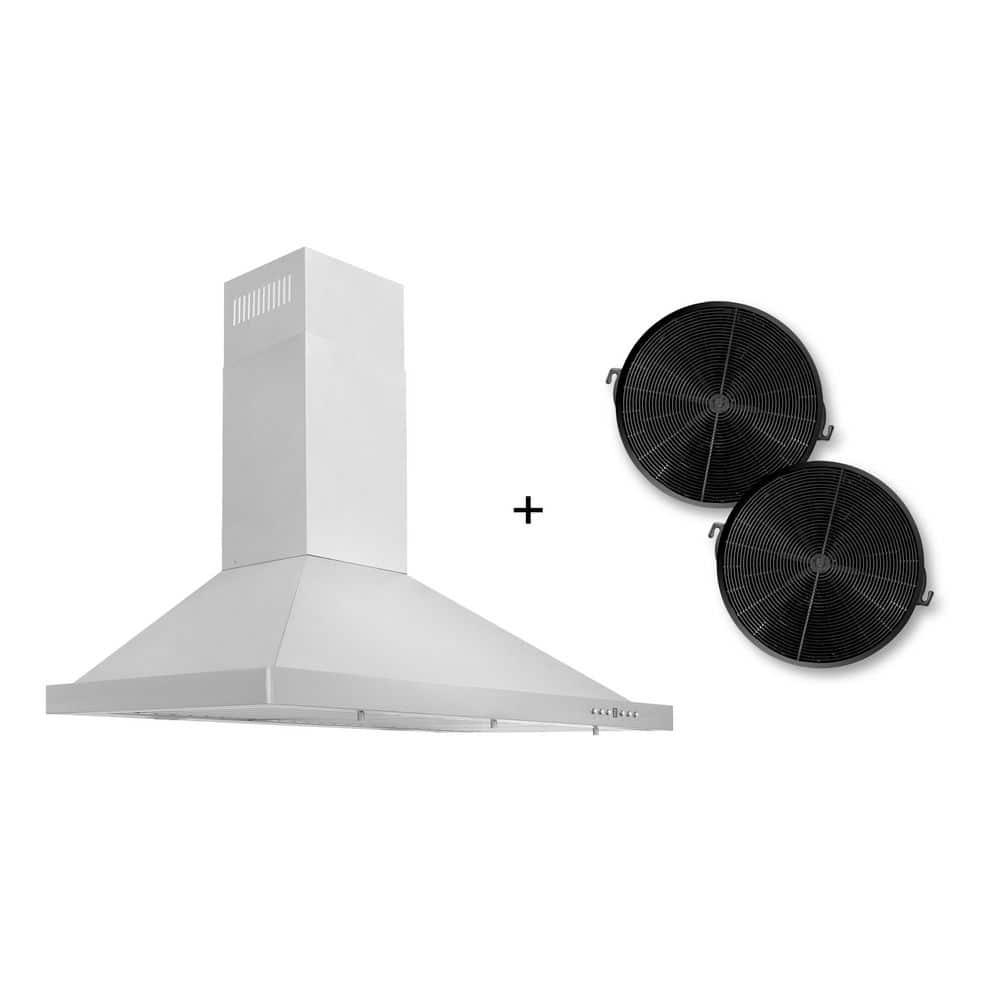 ZLINE Kitchen and Bath 30  Convertible Wall Mount Range Hood in Stainless Steel with Set of 2 Charcoal Filters LED lighting and Baffle Filters