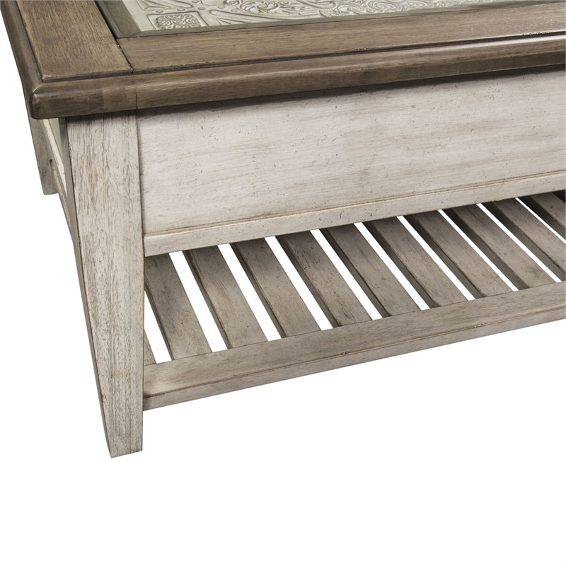 Heartland Off White Wood Rectangular Ceiling Tile Cocktail Table   Farmhouse   Coffee Tables   by Homesquare  Houzz