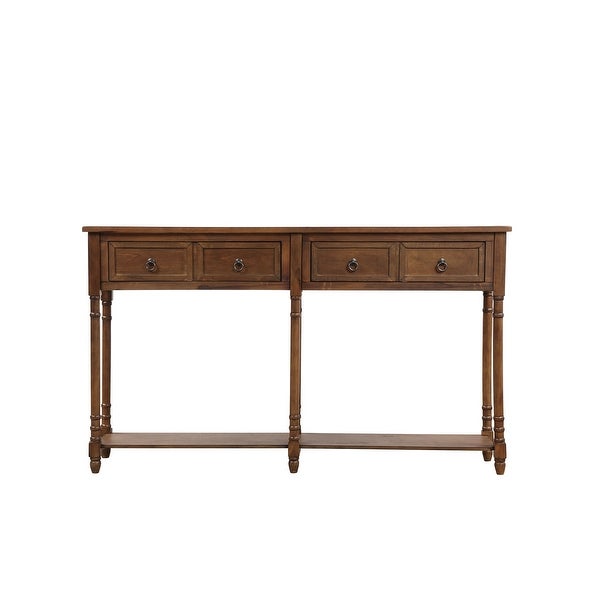 Antique Walnut Wood Sofa Entryway Console Tables with 4 Drawers - Antique Walnut