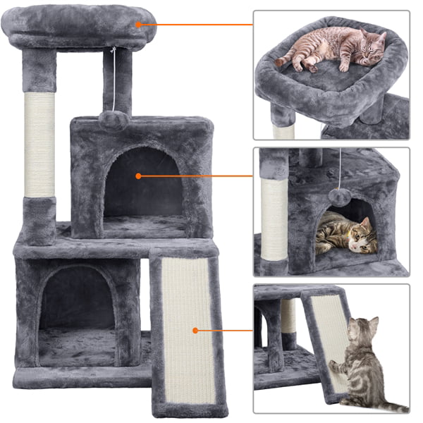 Topeakmart 36'' H Cat Tree Tower with Double Condos Scratching Posts， Dark Gray