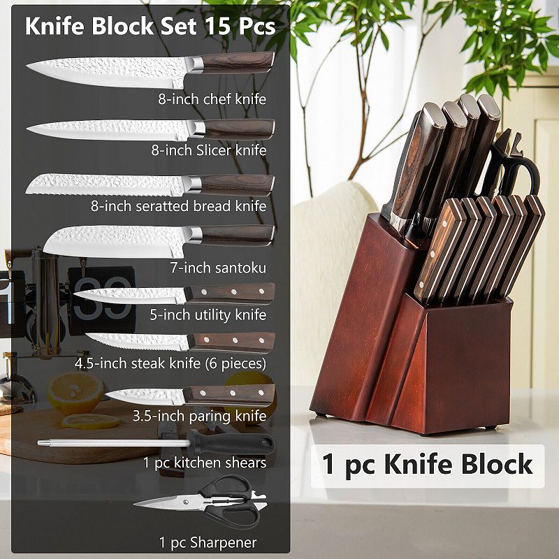 Stainless Steel Knife Block Set with Ergonomic Handle