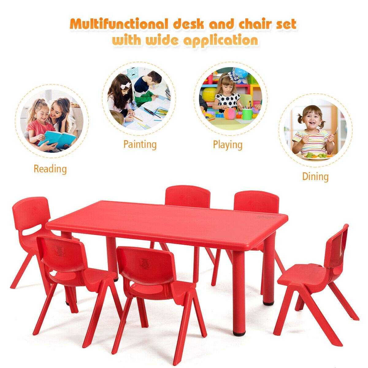 Costzon Plastic Stackable School Chairs, 6 Pack, Kids Learning Chairs with 11 inch Seat Height (6 Pack, Red)