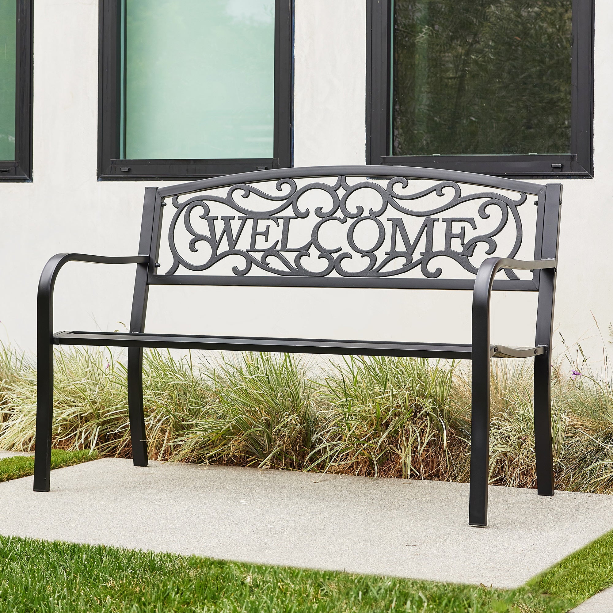 Belleze 50" Blossoming Garden Decorative Patio Park Bench, Black