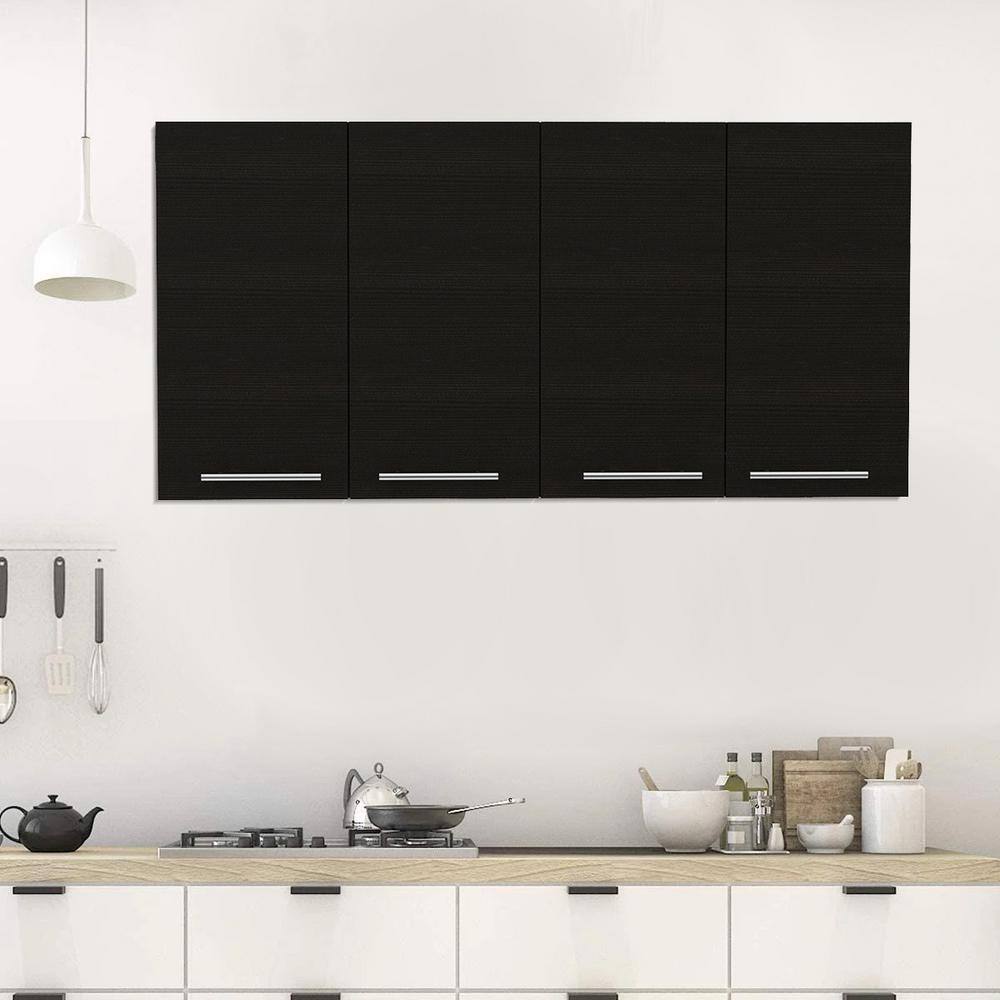 Amucolo 47.2 in. W x 13.1 in. D x 23.6 in. H Black Wood Assembled Wall Kitchen Cabinet with Shelves and Four Doors YeaD-CYD0-BLX