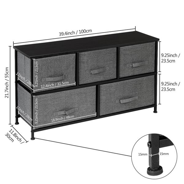 5-Drawer Storage Organizer Unit with Fabric Bins Bedroom Playroom Entryway Hallway Closets Steel Frame MDF Top Dresser Storage Tower Fabric Cube Dresser Chest Cabinet