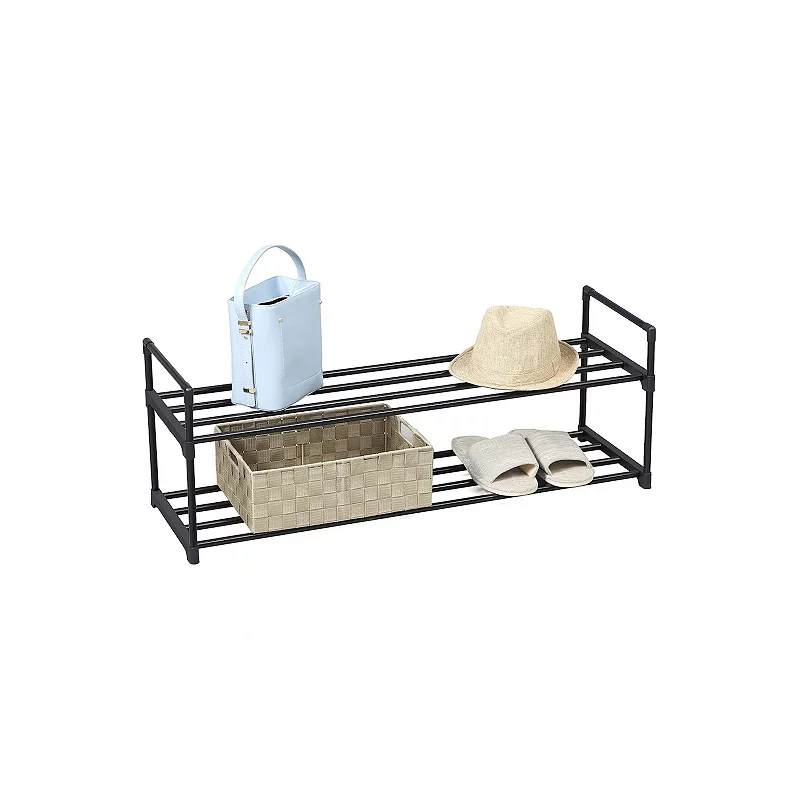 2-Tier Shoe Rack， Metal Shoe Shelf， Storage Organizer Hold up to 10 Pairs Shoes