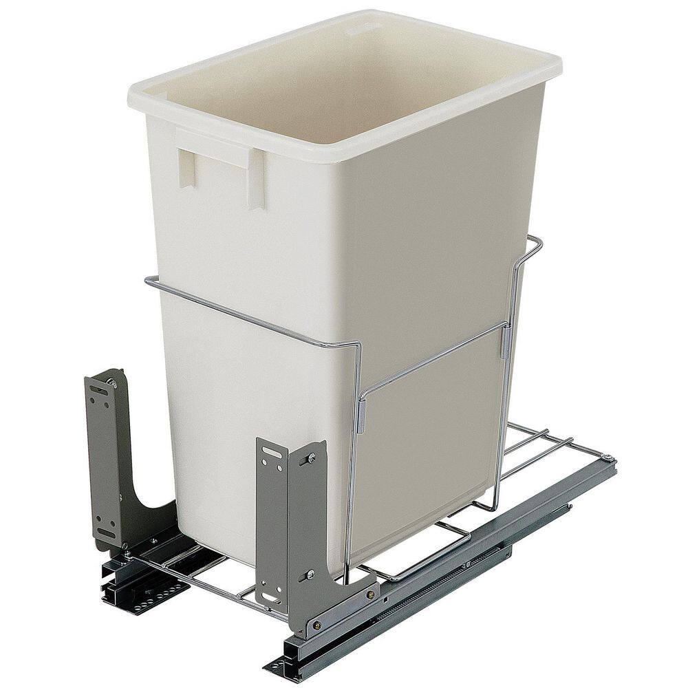 VEVOR 9 Gal. Pull-Out Trash Can 33 lbs. Load Capacity 1 Bin Under Mount Kitchen Waste Container with Soft-Close Slides White CJLMSTLLJT35LR2DGV0