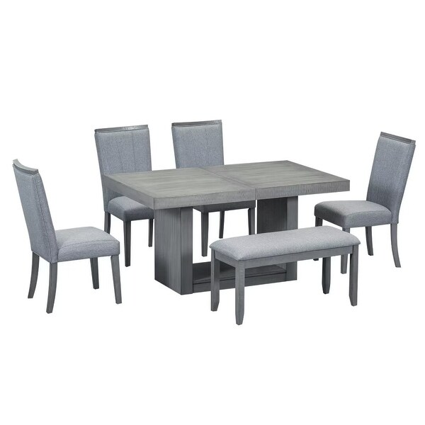 Extendable Dining Table Set with Removable Leaf，4 Upholstered Chair