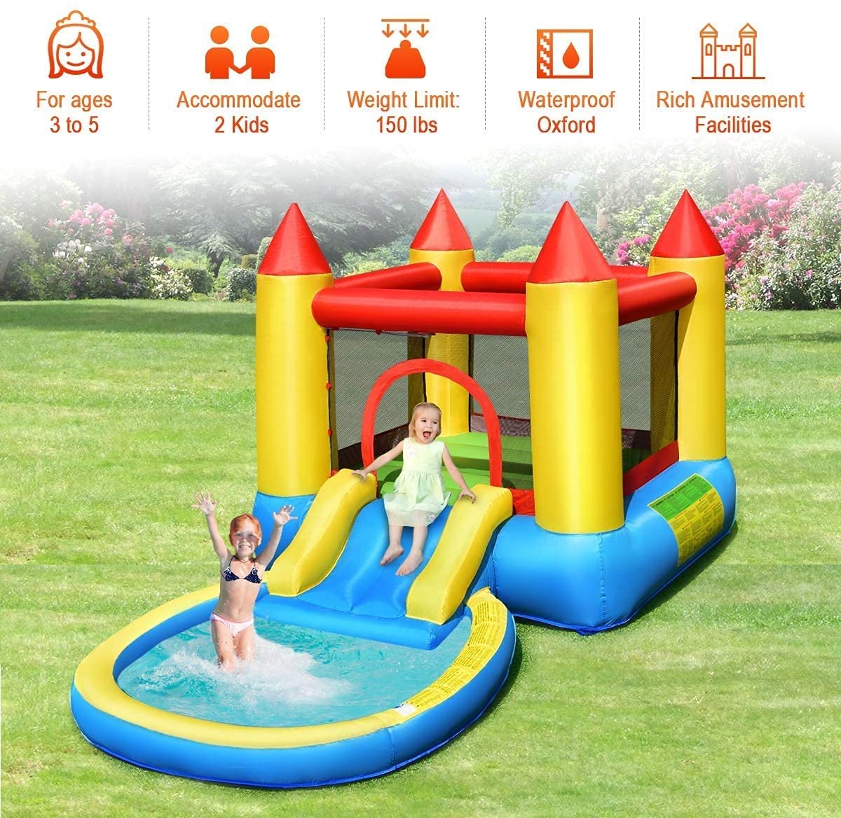 Castle Jumping Bouncer with Water Slide for Outdoor