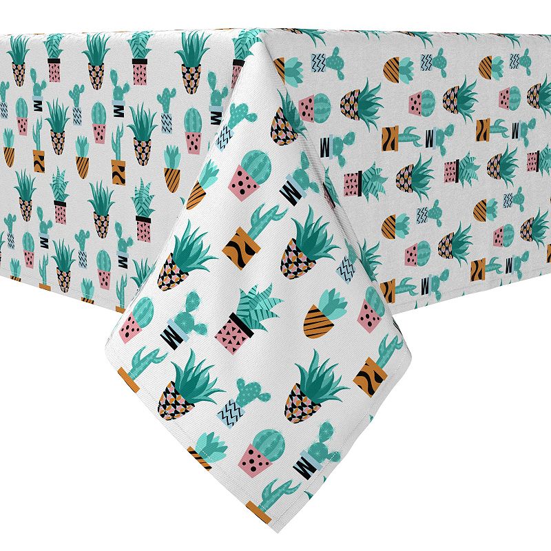 Rectangular Tablecloth， 100% Cotton， 60x104， Cute Cactus Plants