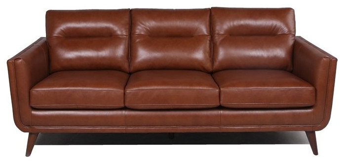 Bowery Hill 19.5 quotMid Century Leather Upholstered Sofa in Cobblestone Brown   Midcentury   Sofas   by Homesquare  Houzz