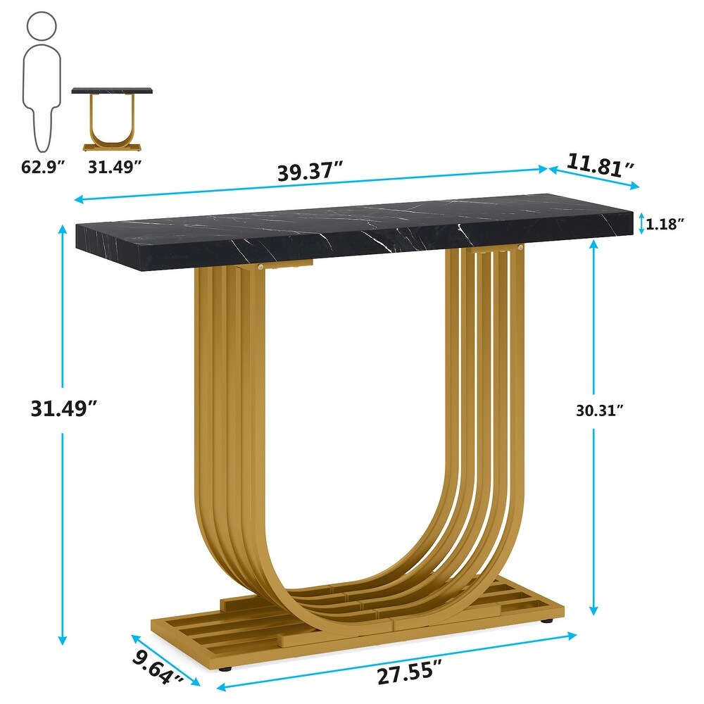 Modern Console Table  Faux Marble Entryway Foyer Table  Sofa Accent Table with Gold Metal Legs