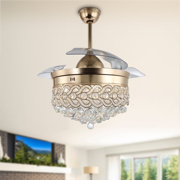 CurveCurio Crystal Retractable Ceiling Fan Fandelier with LED light， Remote - 42 Inches Shopping - The Best Deals on Ceiling Fans | 34480524