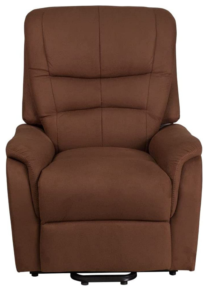 Lift Up Recliner Chair  Cushioned Microfiber Seat With Padded Square Arms  Brown   Transitional   Recliner Chairs   by Declusia  Houzz