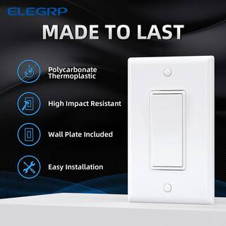 ELEGRP Decor 15 Amp Single Pole Rocker Light Switch with Wall Plate White (10-Pack) 1004A