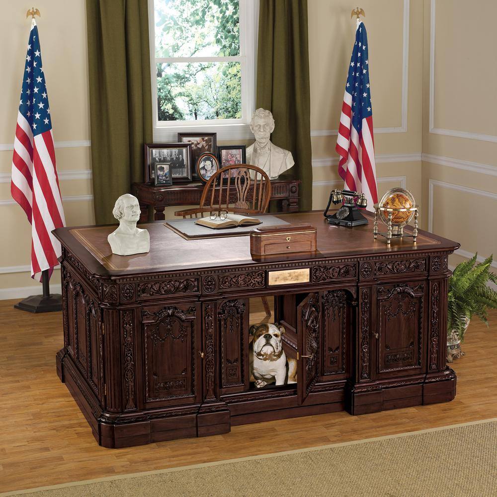 Design Toscano Oval Office Presidents' H.M.S. 72 in. Rectangular Mahogany Brown 7-Drawer Executive Desk AF57262