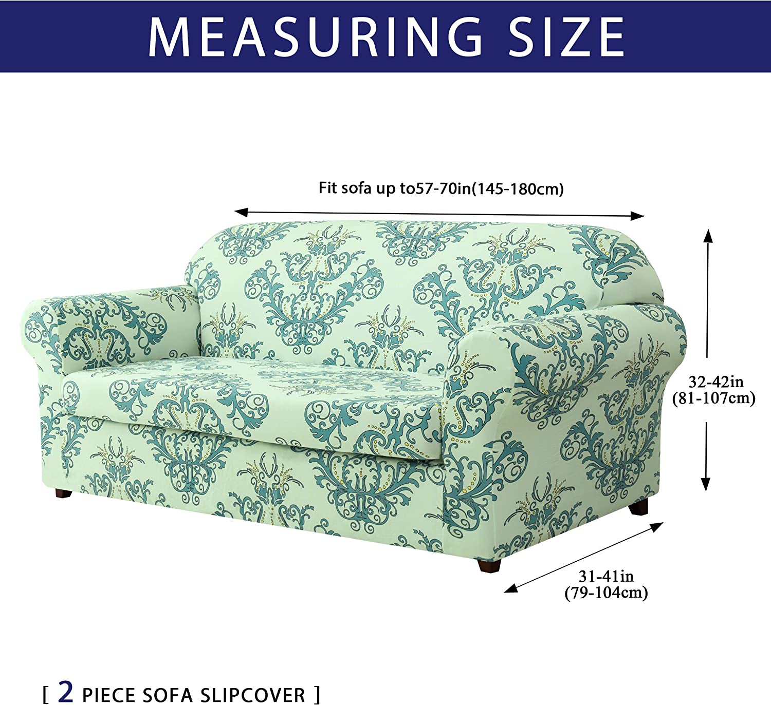 Subrtex Stretch 2-Piece Vector Floral Loveseat Slipcover, Green