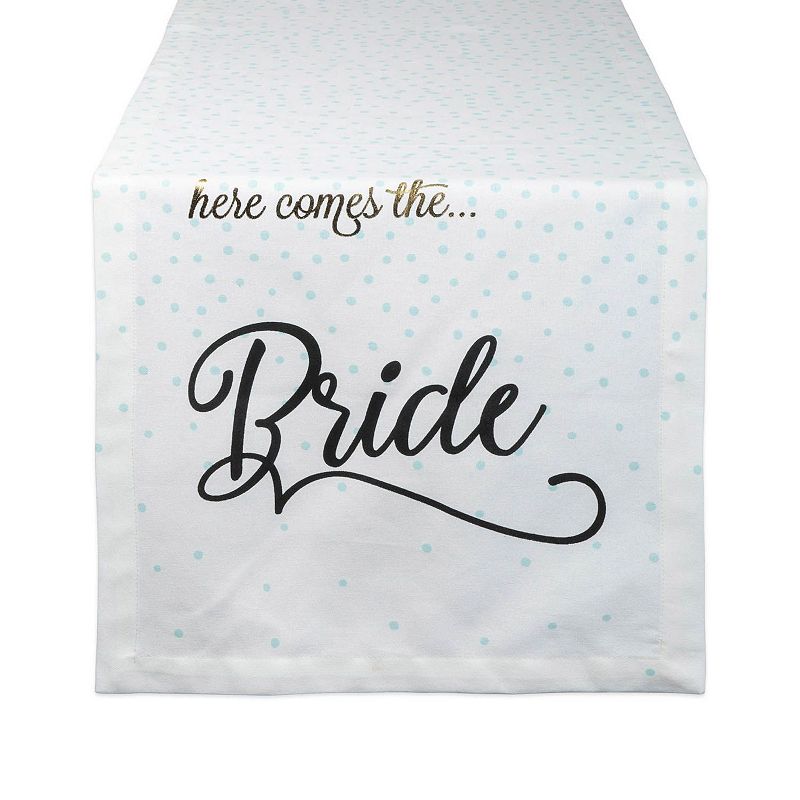 72 Here Comes the Bride Blue Polka Dot Printed Wedding Table Runner