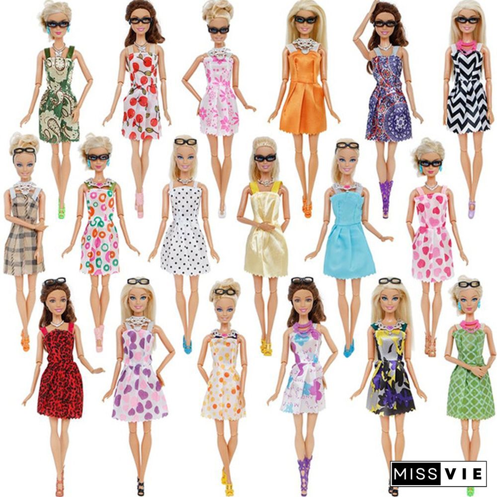 10/20/30 Item/Set Doll Accessories = 10x Mix Fashion Cute Dress + 10x Shoes + 4x Glasses+ 6x Necklaces Dress Clothes For Barbie