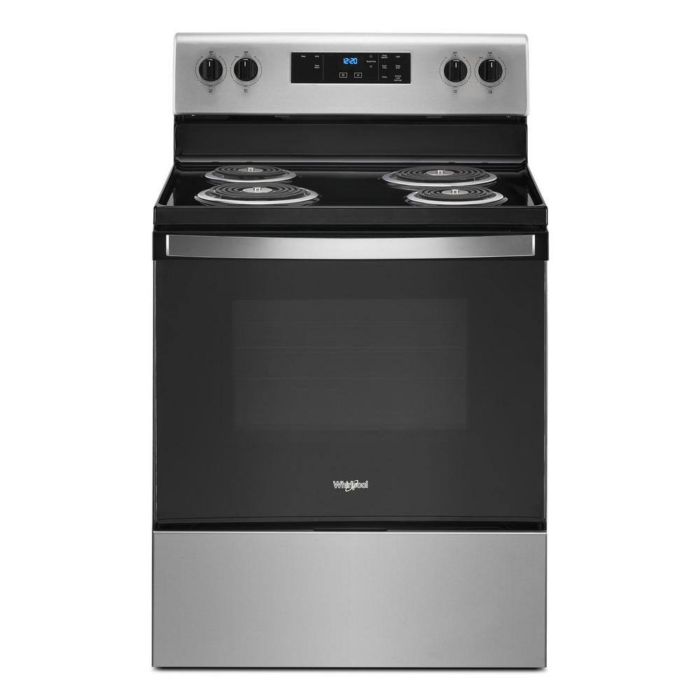 Whirlpool 30 in. 4.8 cu.ft. 4-Burner Electric Range with Keep Warm Setting in Stainless Steel with Storage Drawer WFC150M0JS