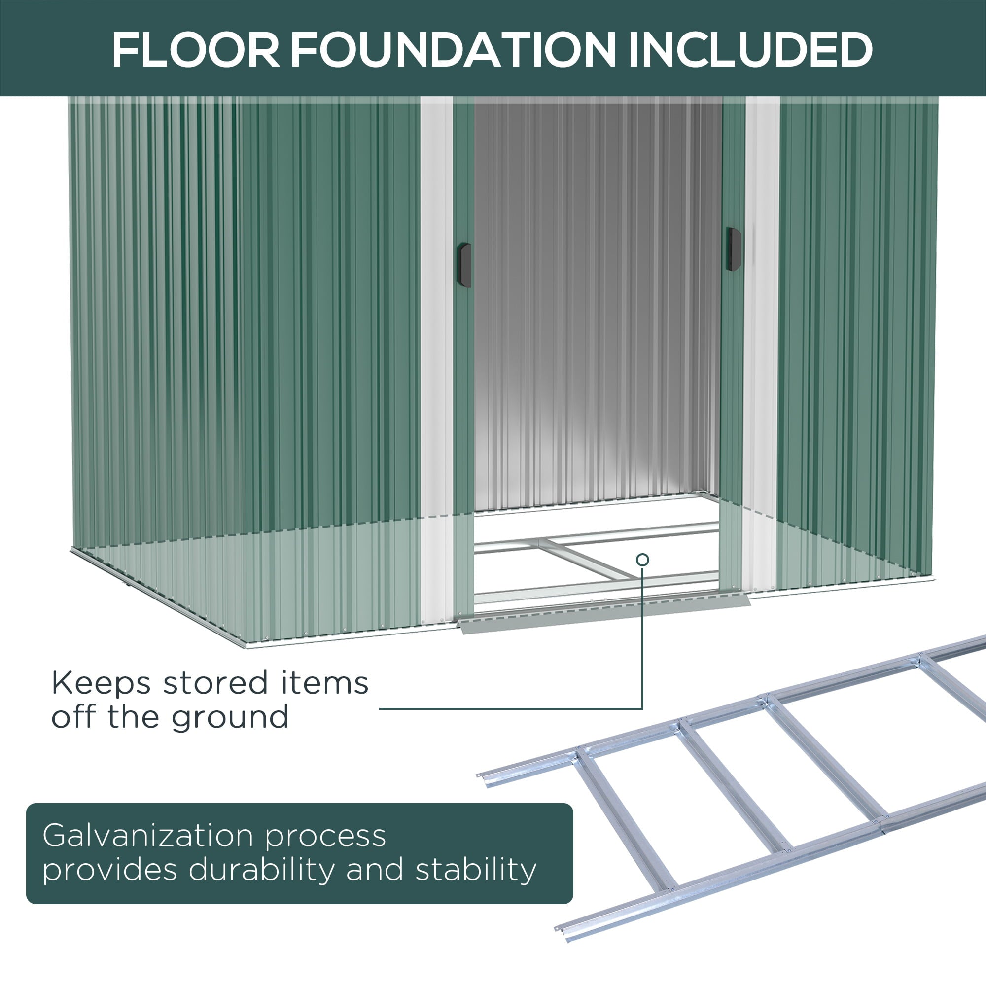 Outsunny 7' x 4' Metal Outdoor Storage Shed, Dark Green